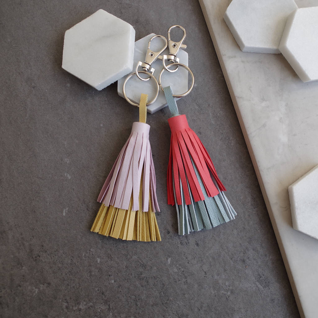 Image of Leather Tassel Double Layered Keyring