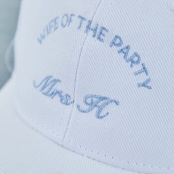 Personalised Something Blue Wife Of The Party White Cap, 2 of 3