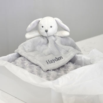Personalised Grey Puppy Comforter And Blanket Gift Set, 3 of 7