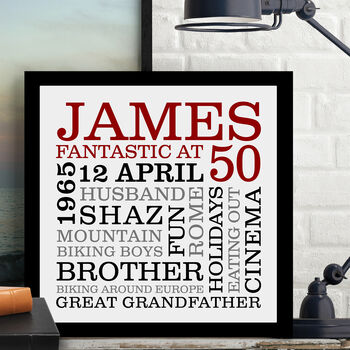 Personalised 50th Birthday Typographic Art, 3 of 7