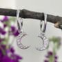 Sterling Silver Crystal Moon Hoop Earrings, thumbnail 1 of 2