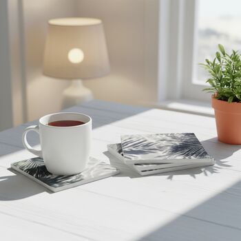 Jungle Leaf Pattern Ceramic Coaster Set Of Four, Available In Green Or Grey, 6 of 8