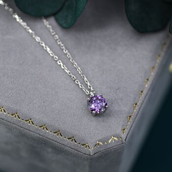 Sterling Silver Amethyst Purple Cz Pendant Necklace, 3 of 11