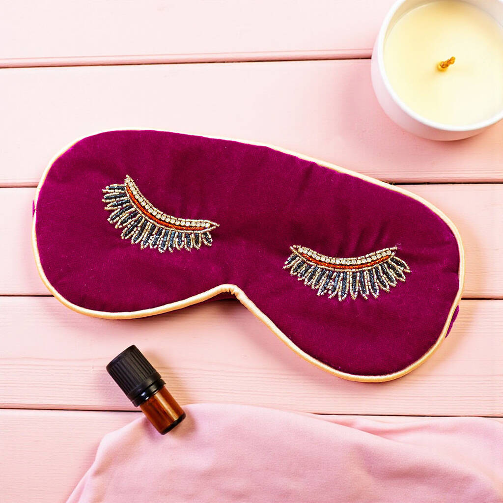 Velvet Eye Mask With Beaded Eyelash Design, 1 of 2