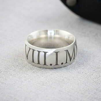 Roman Numerals 10mm Wide Chunky Silver Ring, 2 of 11