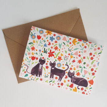 Three Cats Floral Greetings Card, 5 of 9