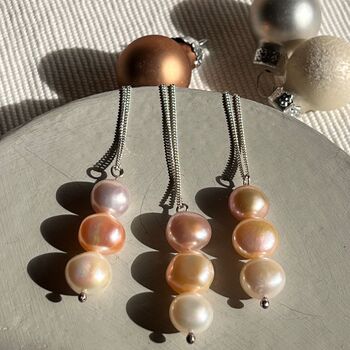Three Pearl Necklace On Sterling Silver Chain, 3 of 4