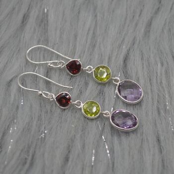 Garnet Peridot Amethyst: 925 Silver Birthstone Earrings, 3 of 9