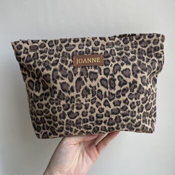 Personalised Leopard Print Makeup Clutch Bag, 8 of 8