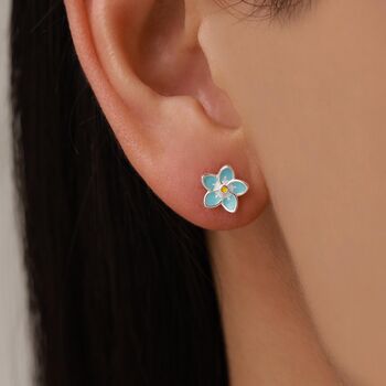 Sterling Silver Forget Me Not Flower 18 G Screw Back Stud Earrings With Ball Backs, 7 of 11