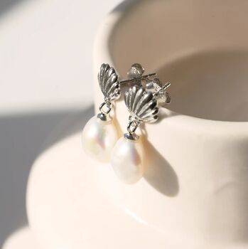 Silver Shell And Pearl Drop Studs, 3 of 5