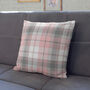 Modern Grey And Blush Pink Tartan Chenille Cushion, thumbnail 10 of 12