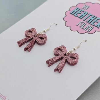 Ribbon Bow Mini Glitter Resin Earrings, 10 of 12