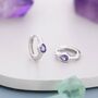 Sterling Silver Amethyst Purple Pear Cut Cz Huggie Hoop, thumbnail 1 of 9