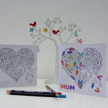 Mum Birthday Butterflly Heart Colouring In Card, 2 of 12