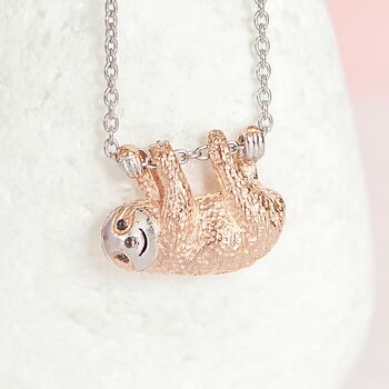 18ct Rose Gold Plated Sloth Necklace, 2 of 12