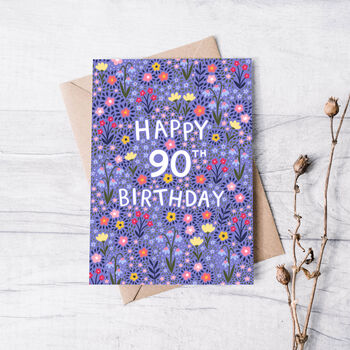 90th Birthday Card For Women, Floral 90th Card, For Her, 2 of 4