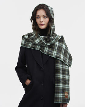 Cathy Green Check Hooded Scarf, 2 of 7