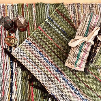 Emerald Green And Natural Rag Rug Bohemian, 7 of 10