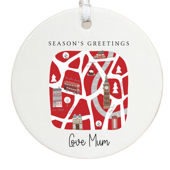 Personalised Red Christmas Bauble With London Design Keepsake Gift, 3 of 5