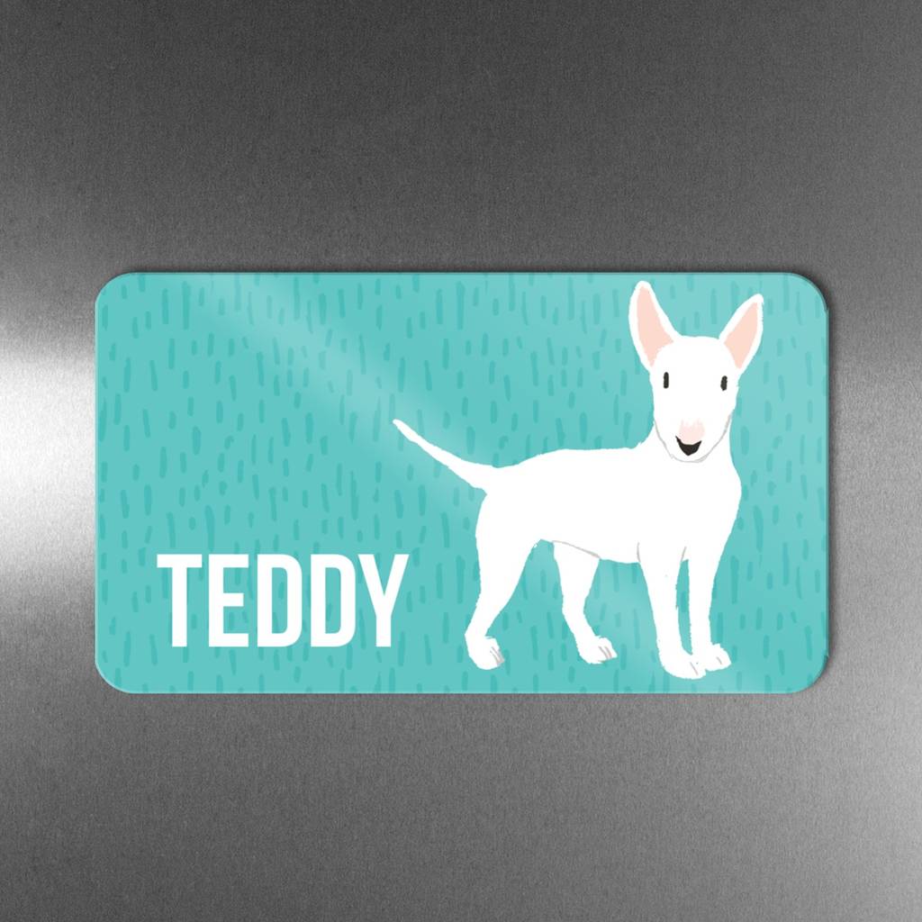 Personalised Bull Terrier Magnet Three Dog Colours, 1 of 3