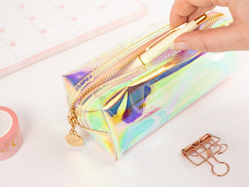 Clear Holographic Gold Zipper Pencil Case, 3 of 5