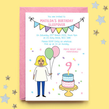 Personalised Girl With Balloon Party Invitations, 2 of 3