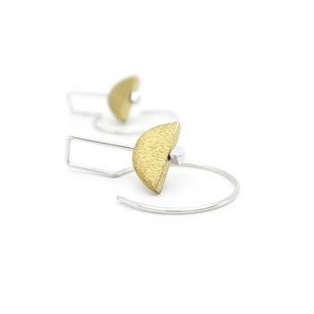 Handmade Silver + Brass Earrings | Mini Labyrinth Moon, 3 of 4