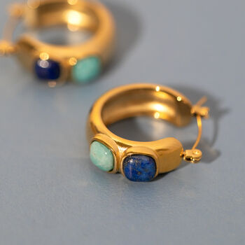 Non Tarnish Lapis Lazuli And Turquoise Hoop Earrings, 3 of 7