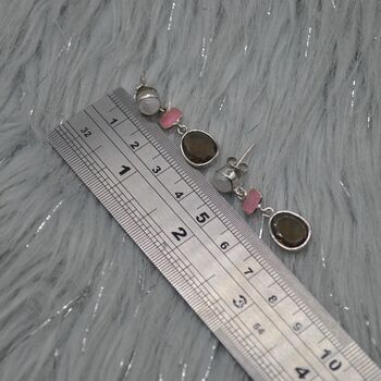 Smoky Quartz, Moonstone, And Jade Silver Earrings, 4 of 5