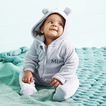 Personalised Bear Fleece Baby Onesie, 3 of 5