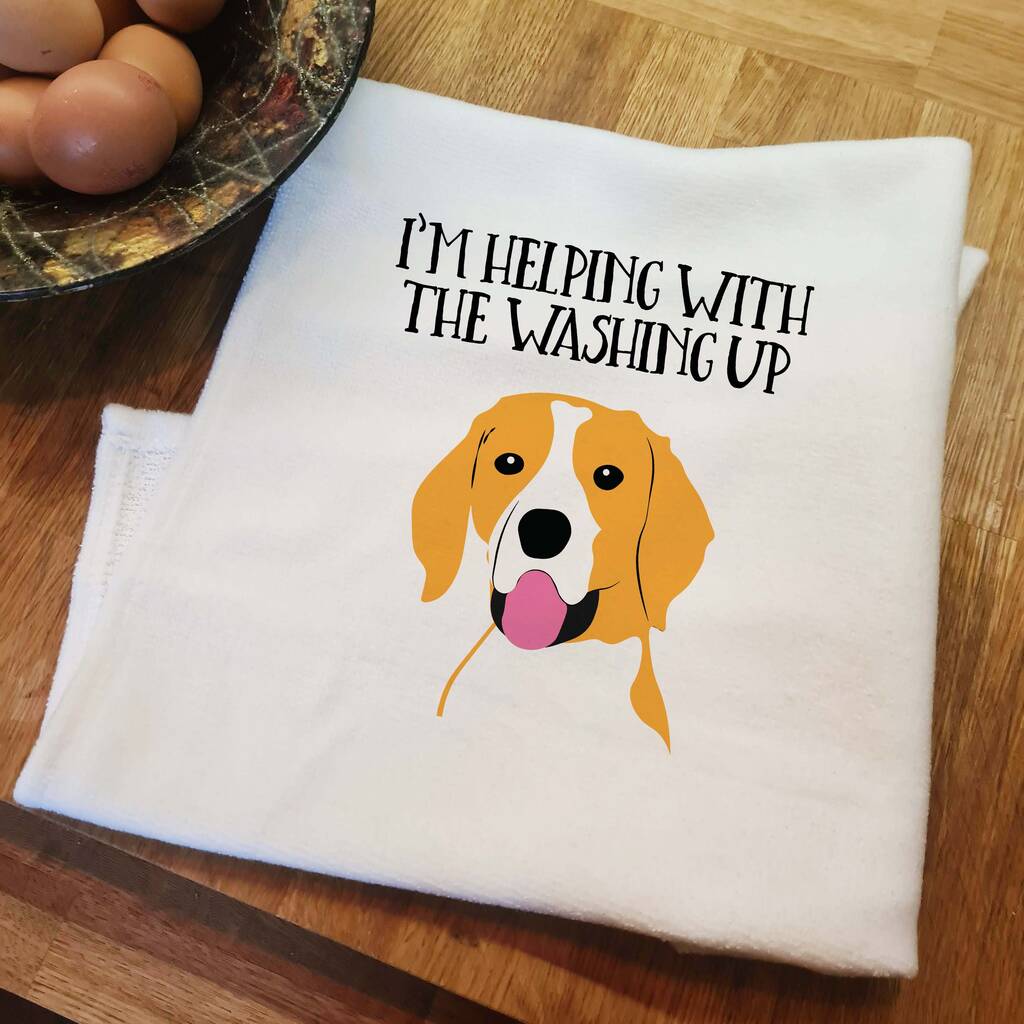 Personalised Dog Tea Towel, Many Breeds Available, 1 of 11