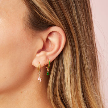 Talitha Pink Gold Lightning Bolt Huggie Earrings, 2 of 2