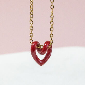 Tiny Red Enamel Floating Heart Necklace, 3 of 7