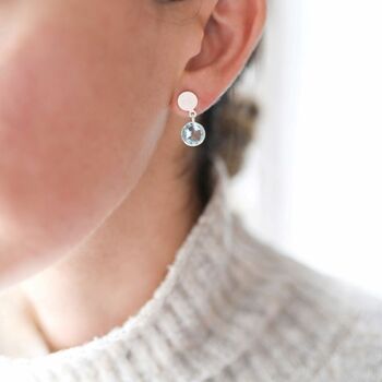 Salina Sterling Silver Disc And Blue Topaz Earrings, 2 of 4