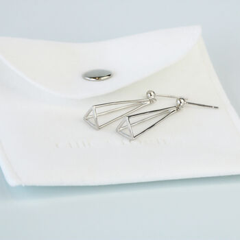 Sterling Silver Pyramid Dangle Stud Earrings, 4 of 5