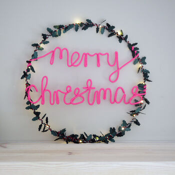 Merry Christmas Holly Fairy Light Wreath, 3 of 6