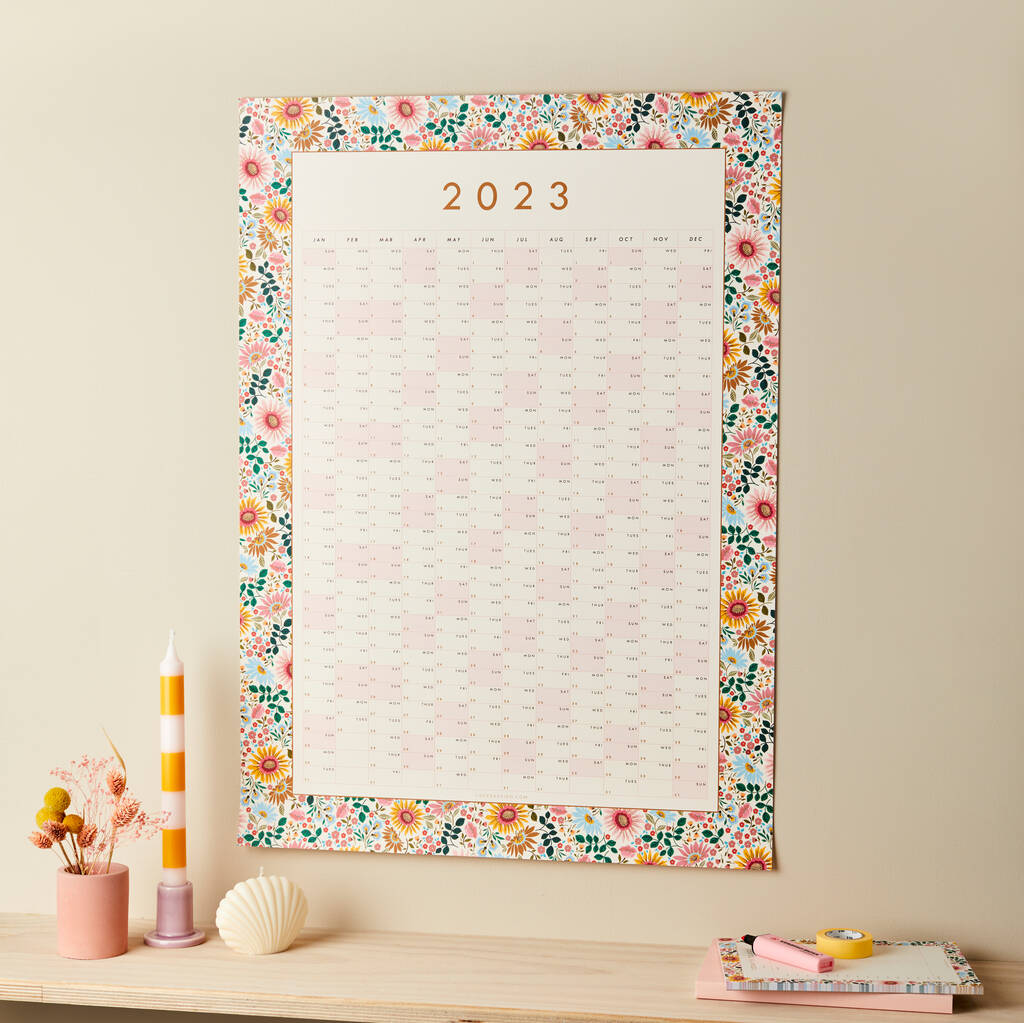 2023 Wall Planner, Calendar, Bright Flowers Design, 1 of 10