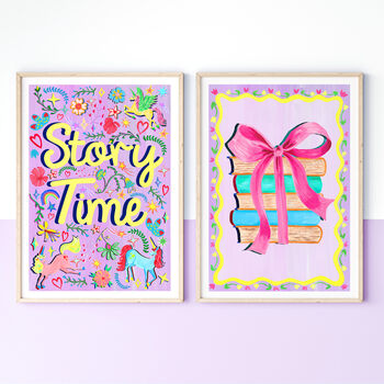 Purple Story Time Print – Nursery Wall Art With Unicorns, Stars, Flowers And Books For Girls’ Bedroom Or Reading Nook, 2 of 7