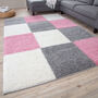 The Rugs Geometric Shaggy Rug Pink Checkered Rug, thumbnail 10 of 12