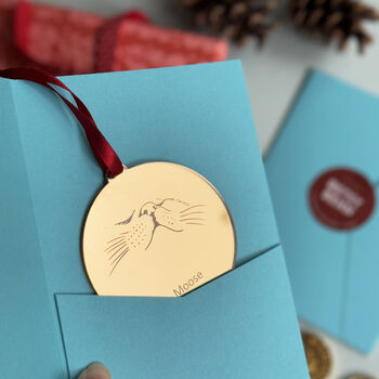 Gold Personalised Cat Nose Christmas Tree Bauble, 2 of 6