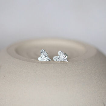 Sterling Silver Textured Tilted Heart Studs, 4 of 7
