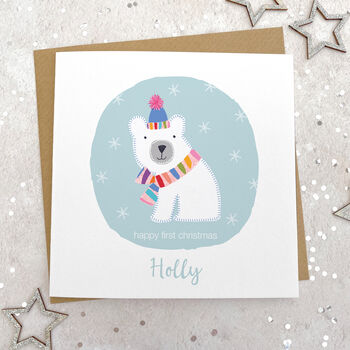 Personalised Sparkly Polar Bear Christmas Card, 2 of 2