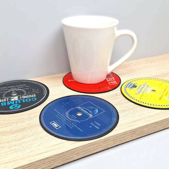 Four Record Coasters Fathers Day Music Fan Lover Real Vinyl Cork Bottoms, 2 of 8