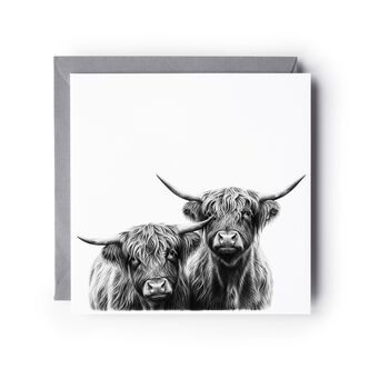 Hand Drawn Two Highland Coo Greeting Card Illustration, 2 of 5