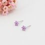 Sterling Silver Pair Of Very Tiny Pink Cz Flower Stud Earrings, thumbnail 3 of 12