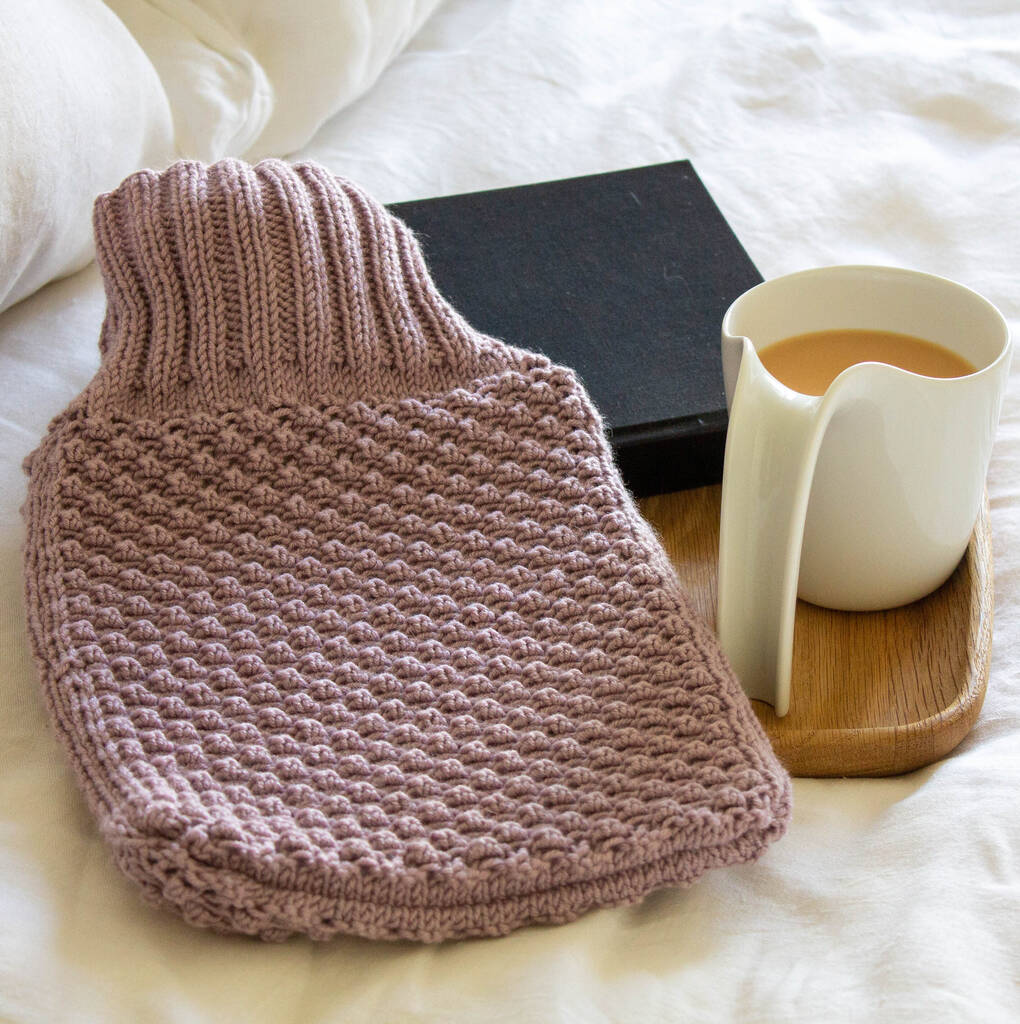 Hand Knit Hot Water Bottle In Rose Pink, 1 of 4