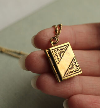 Gold Brass Banner Book Locket Necklace, 5 of 9