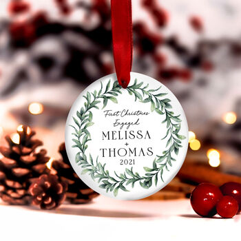 First Christmas Engaged Personalised Bauble Decoration, 7 of 9