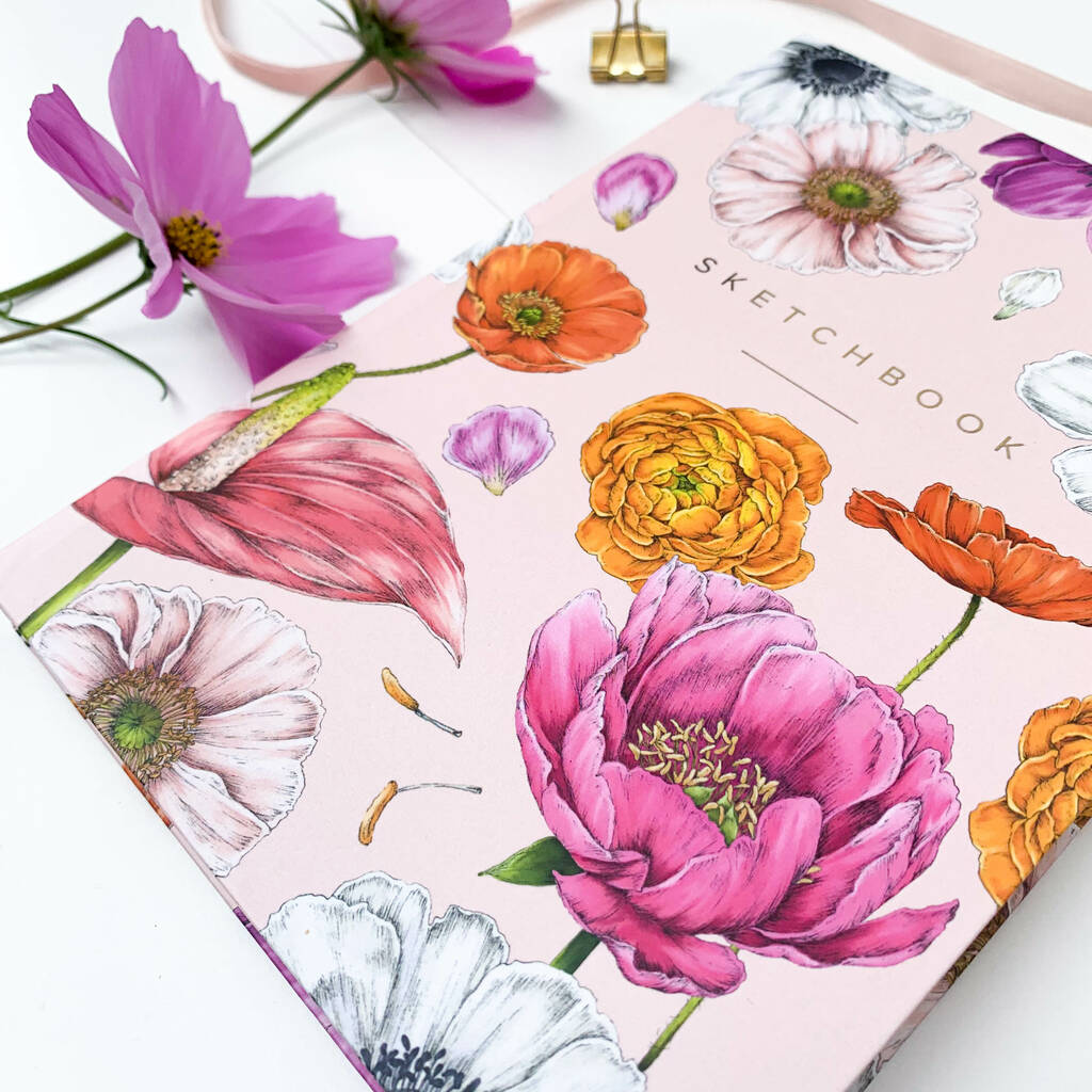 Hardback Luxury Sketchbook, Floral Brights By Catherine Lewis Design